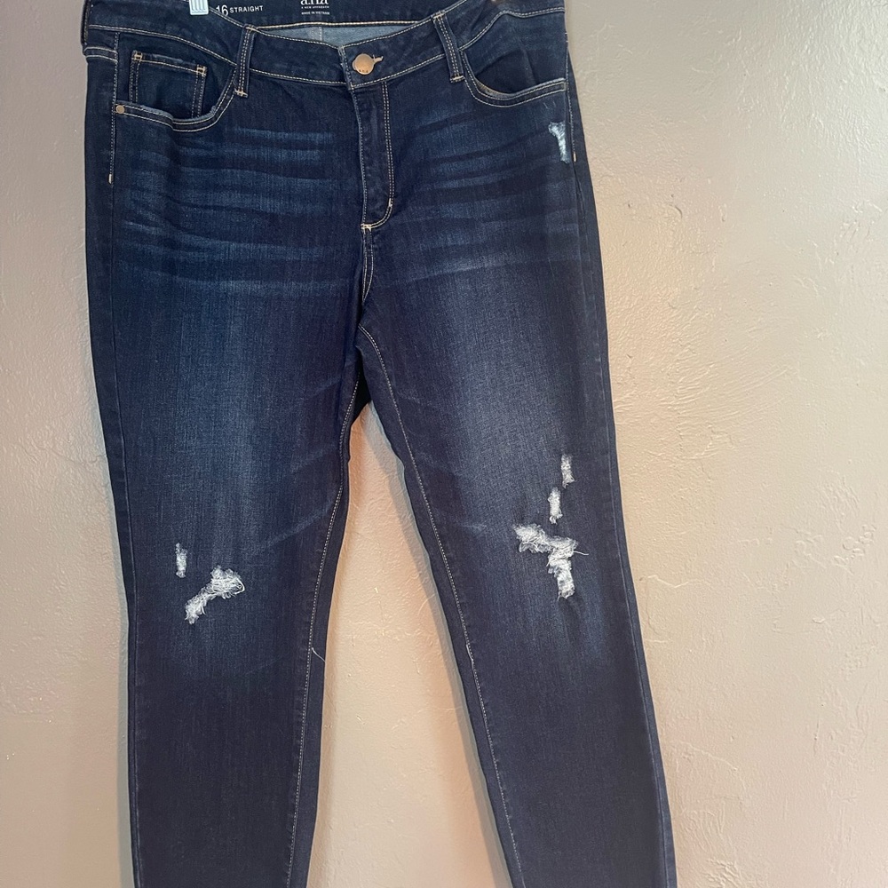 a.n.a distressed dark denim jeans. Women’s size 16 Straight.